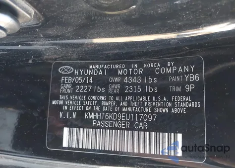 2014 Hyundai Genesis 2.0T Premium from USA, damaged, VIN KMHHT6KD9EU117097